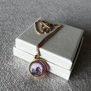 Purple and Gold Little Mermaid Necklace - Intaglio Etched Glass